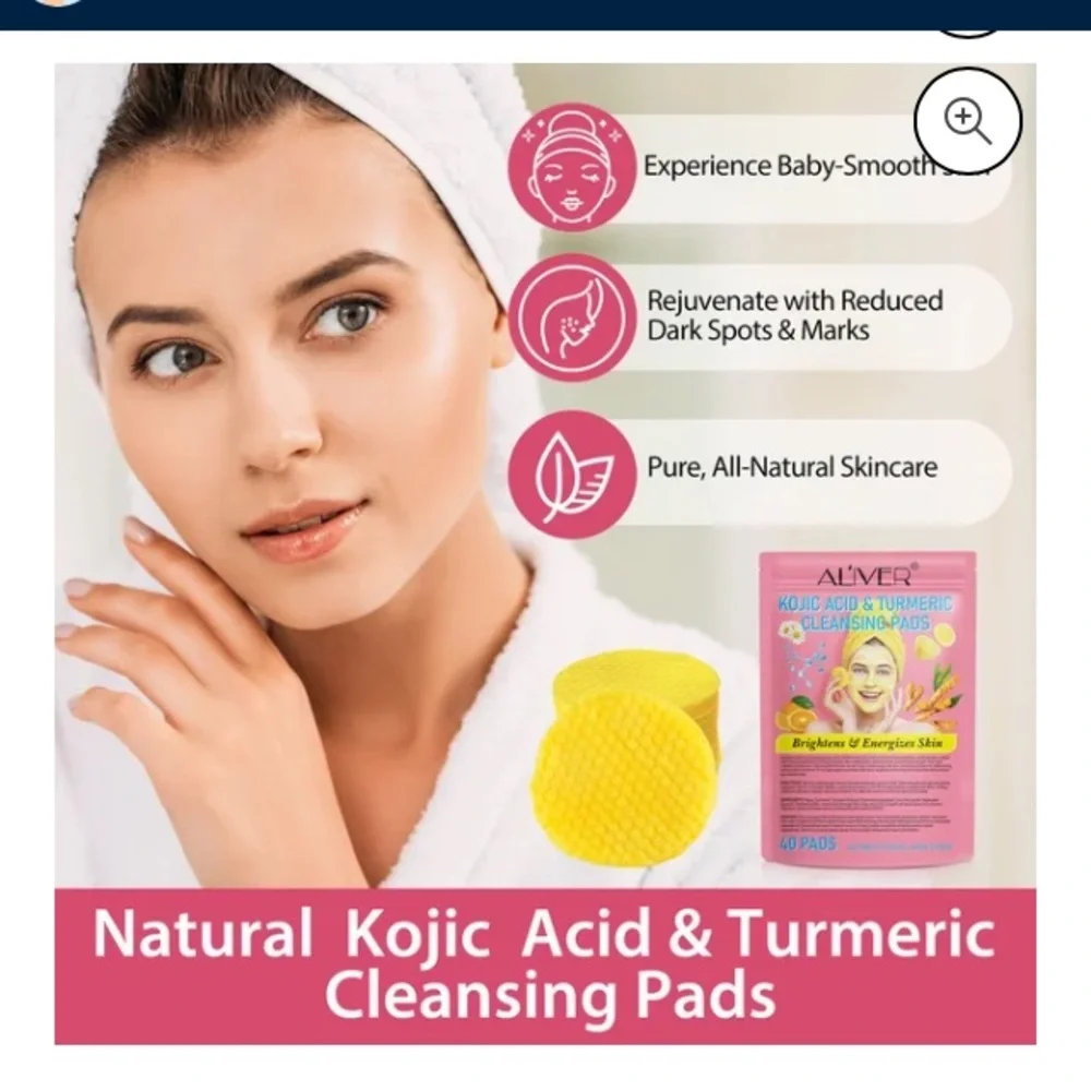 80 Kojic Acid Turmeric Cleansing Pads Face Mild Non-Irritating All Skin Type
